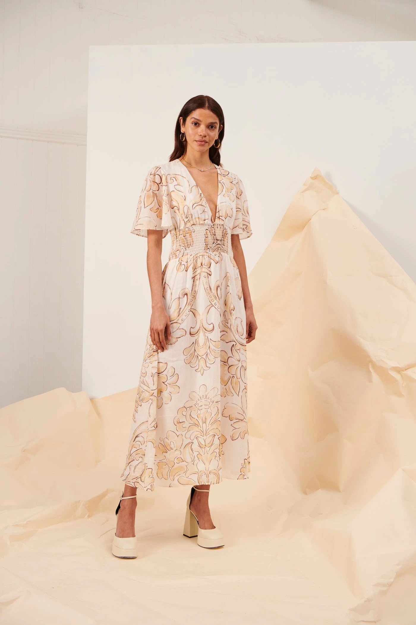 Kate Ford | Arcadia Ruched Dress - Beige - Image 3