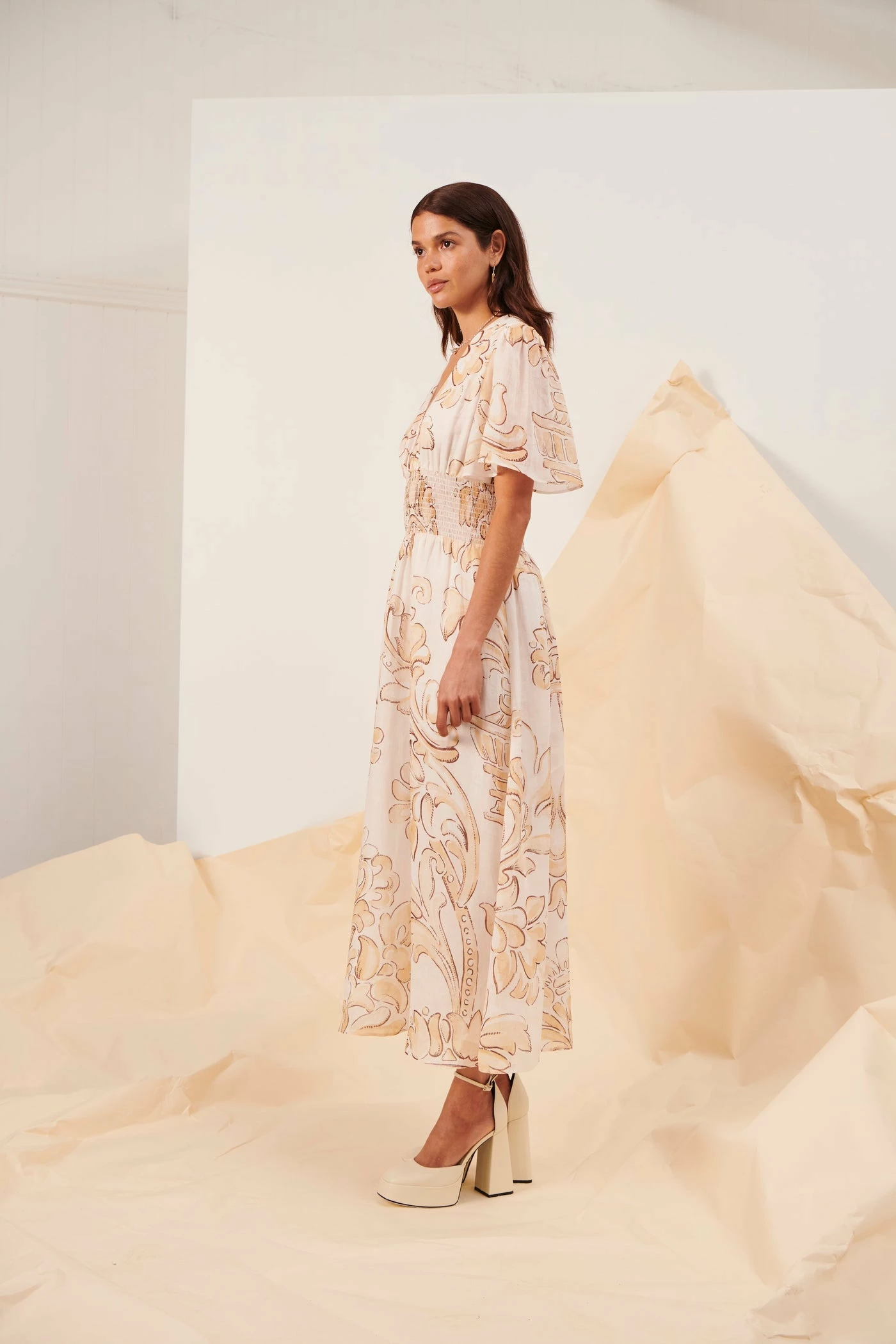 Kate Ford | Arcadia Ruched Dress - Beige - Image 4