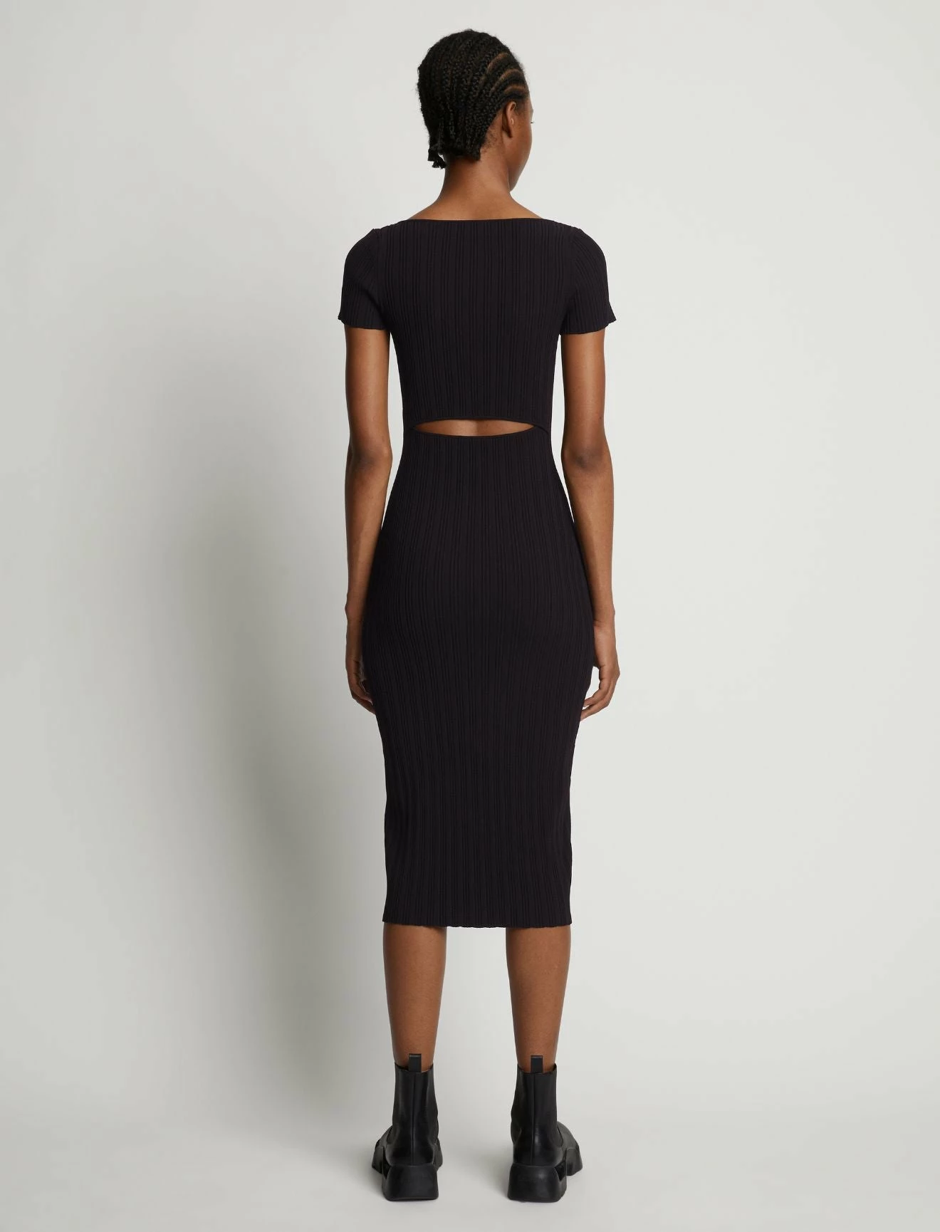 Proenza Schouler White Label | Rib Knit Short Sleeve Dress - Black - Image 4