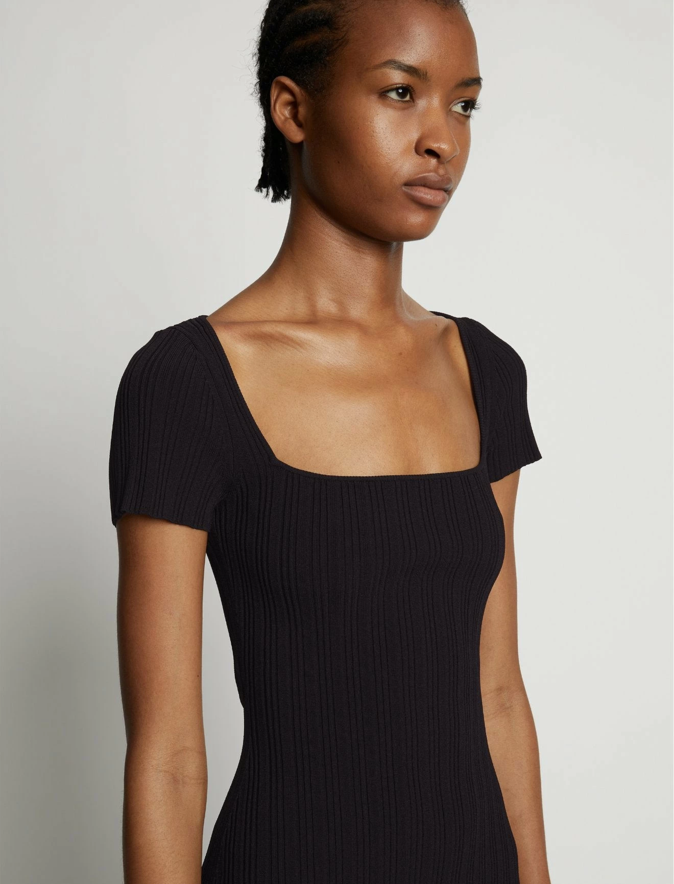 Proenza Schouler White Label | Rib Knit Short Sleeve Dress - Black - Image 5