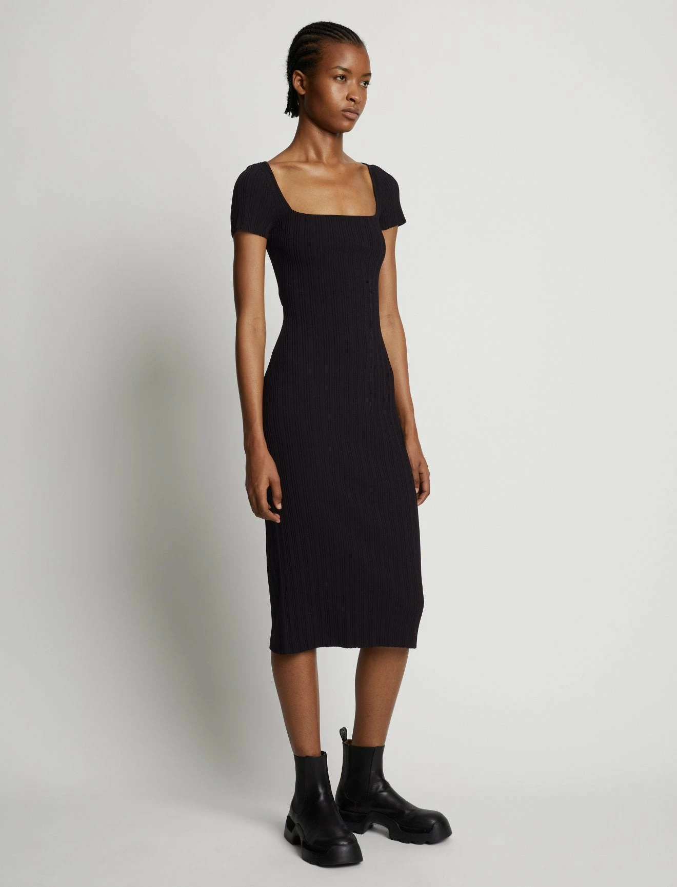 Proenza Schouler White Label | Rib Knit Short Sleeve Dress - Black - Image 3