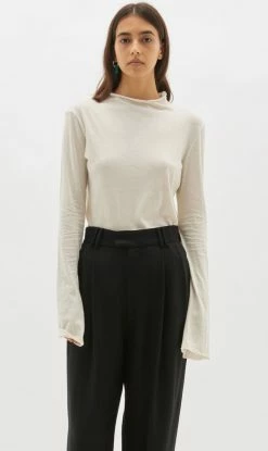 BASSIKE | Raised Neck Long Sleeve T-Shirt - Salt