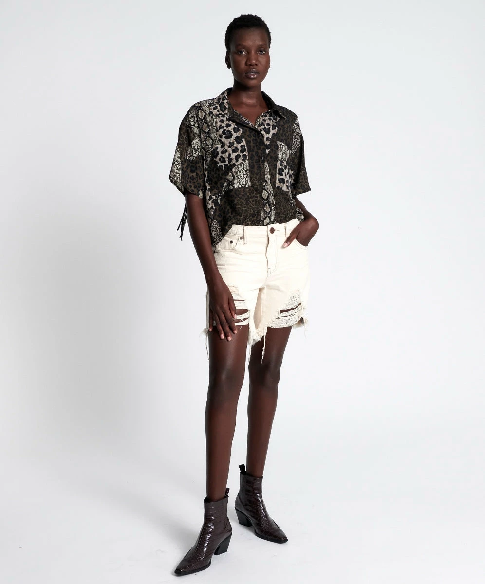 One Teaspoon | Stevies Long Boyfriend Shorts - Natural 2 One Teaspoon | Stevies Long Boyfriend Shorts - Natural - Image 2