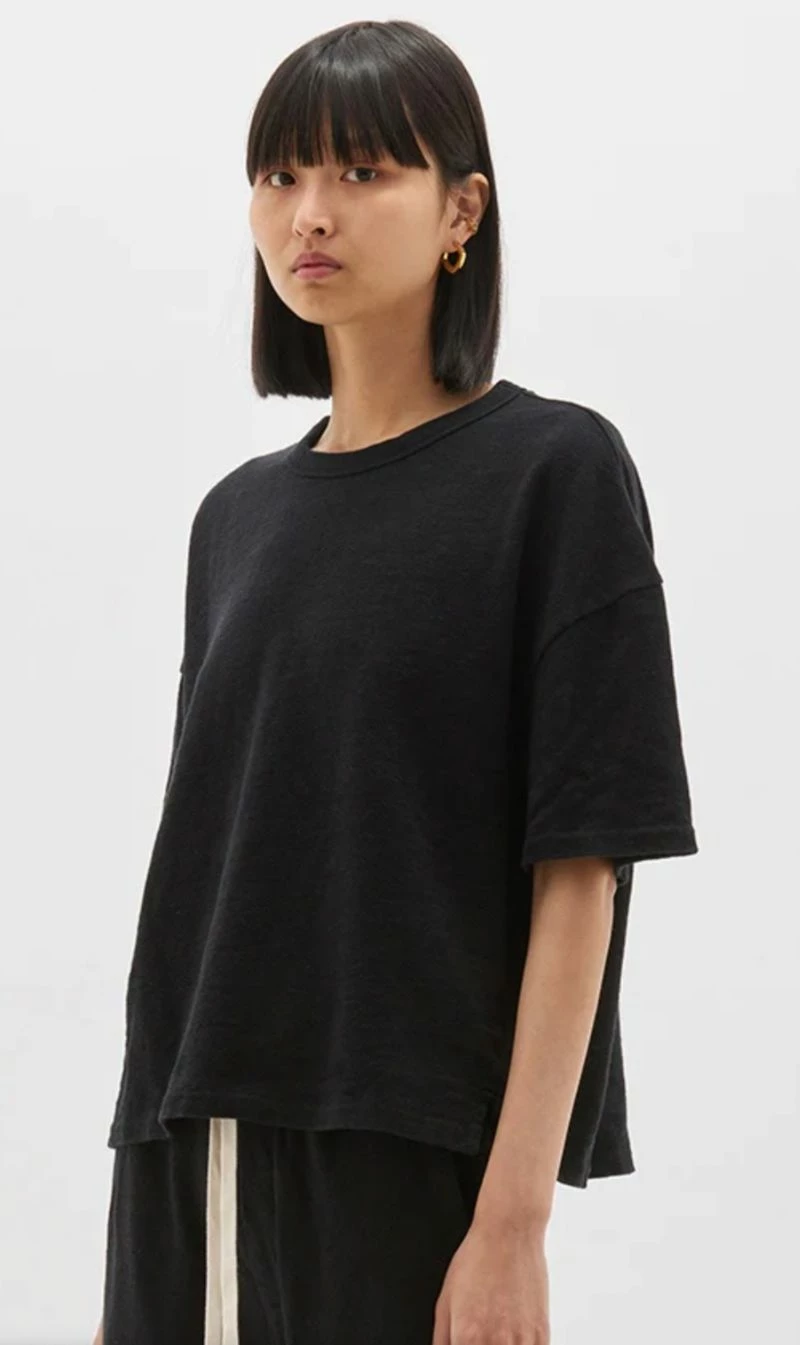 Bassike | Slouch Slub Tshirt - Black 1 Bassike | Slouch Slub Tshirt - Black