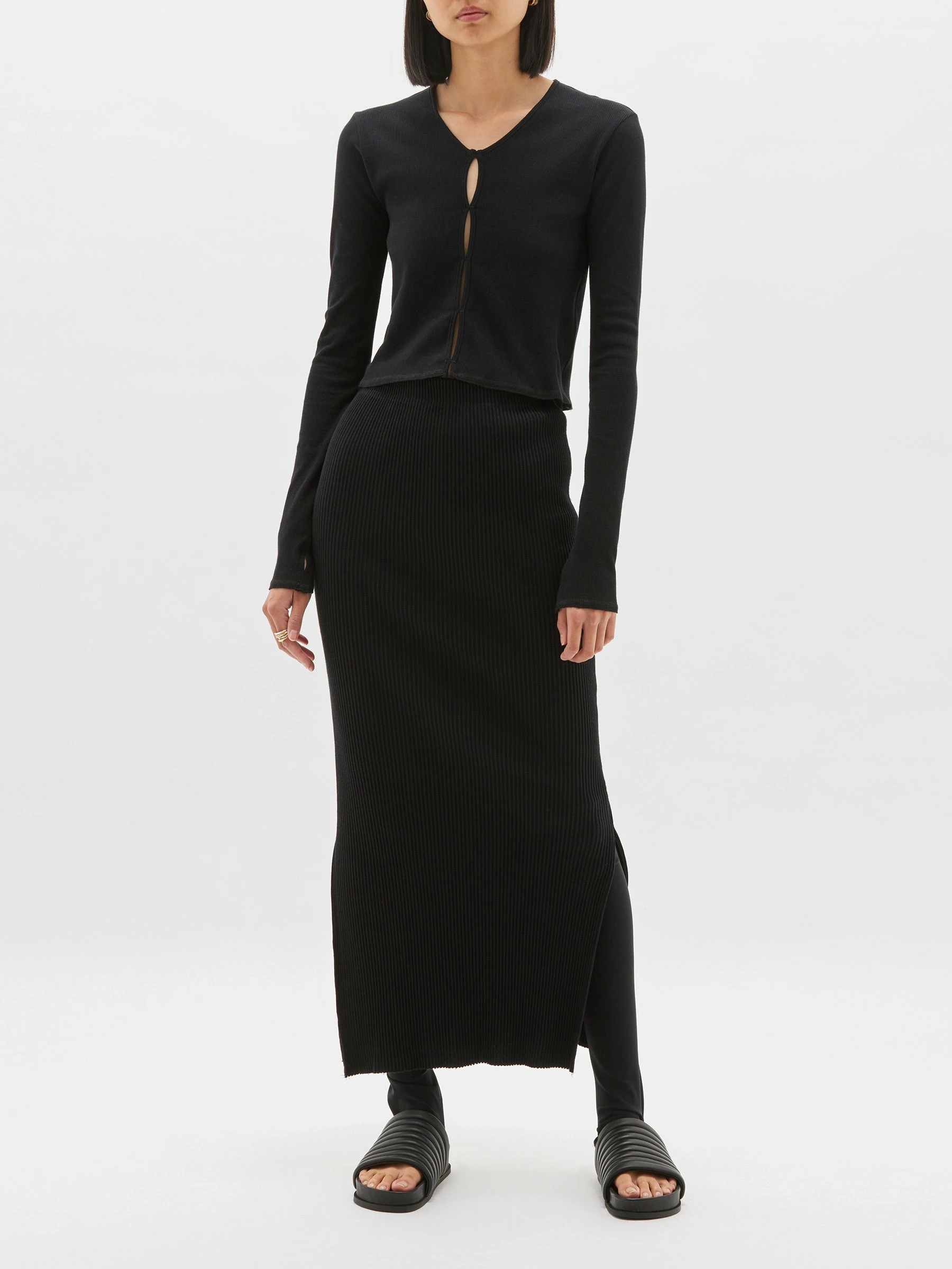 Bassike | Slim Fit Cut Out Detail Top - Black - Image 3