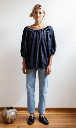 Mahsa | Ballet Blouse - Yarn Dye Check Ink