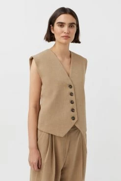 Camilla And Marc | Fernando Vest - Flax -ZIMMERMANN Sales Store C M Camilla and marc Fernando Tailored Vest Flax Brown 4 640x960 2x f5f780a7 81cf 410a a3d8 a77d5ea65429