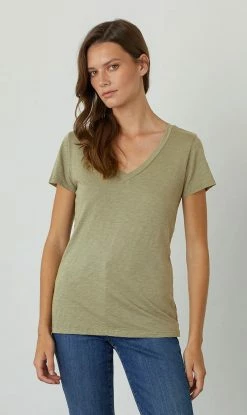 Velvet | Lilith Cotton Slub V-Neck Tee - Axe