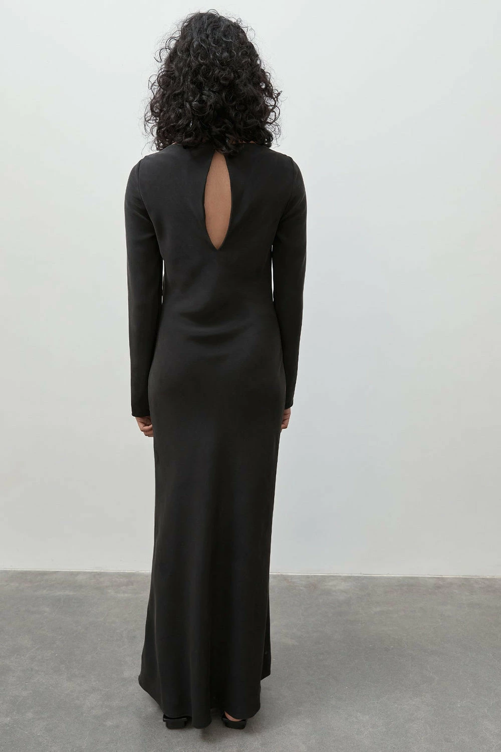 St Agni | Long Sleeve Bias Silk Dress - Black - Image 4