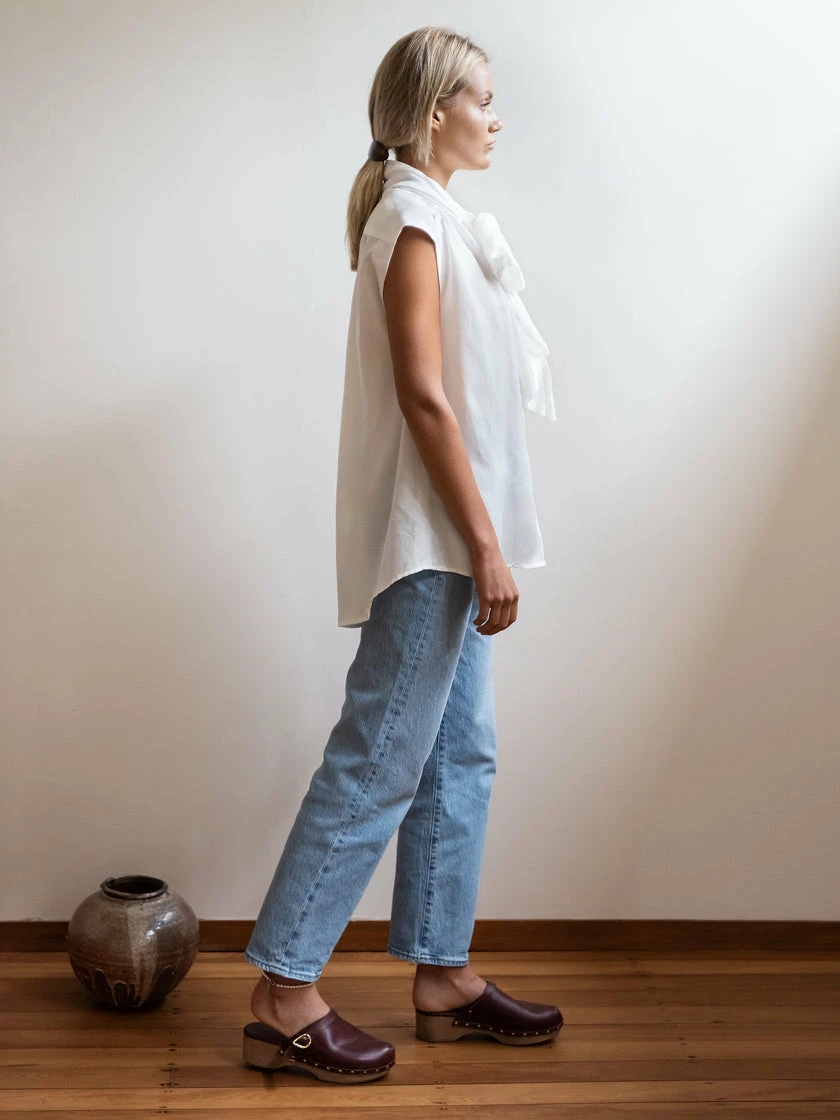 Mahsa | Short Bow Blouse - Silk Dot Ivory 2 Mahsa | Short Bow Blouse - Silk Dot Ivory - Image 2