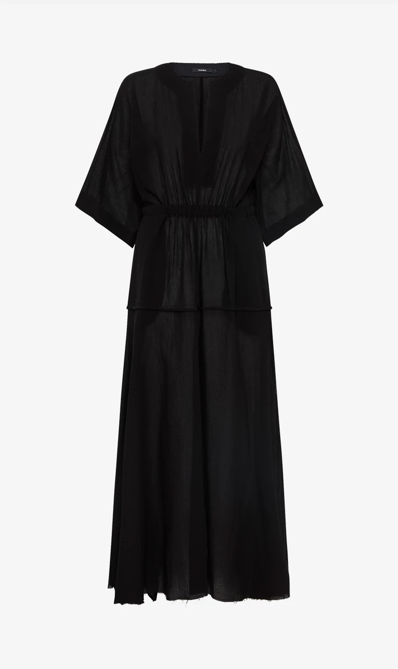 Bassike | Gauze Roll Sleeve Dress - Black