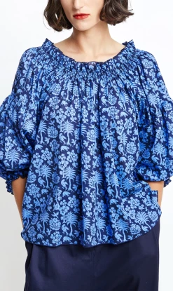 Karen Walker | Antonia Cotton Top - Navy/Cornflower