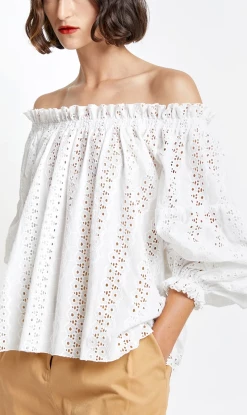 Karen Walker | Antonia Organic Cotton Top - Broderie Off White