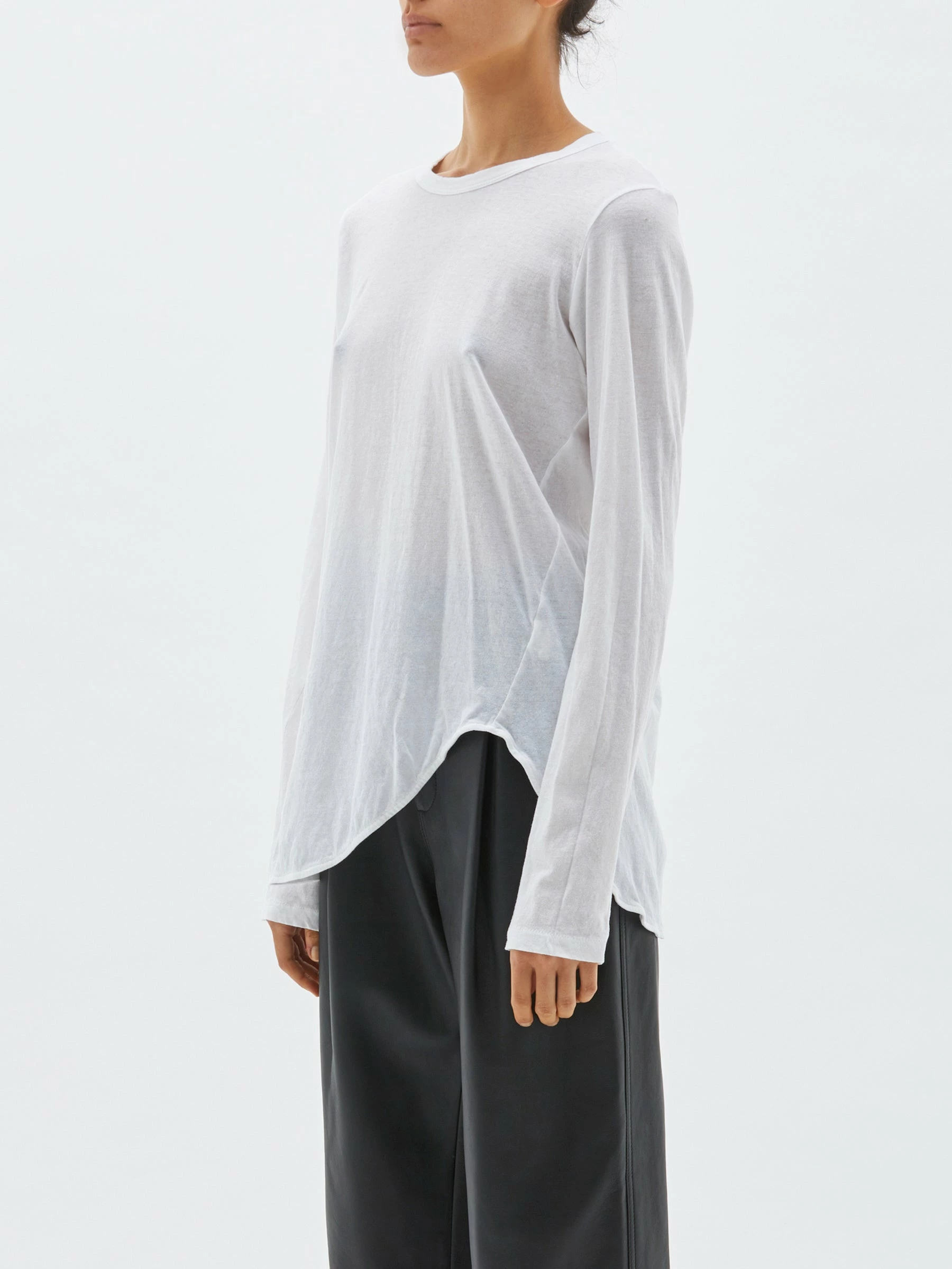 Bassike | Regular Scoop Hem Long Sleeve T.Shirt - White 3 Bassike | Regular Scoop Hem Long Sleeve T.Shirt - White - Image 3