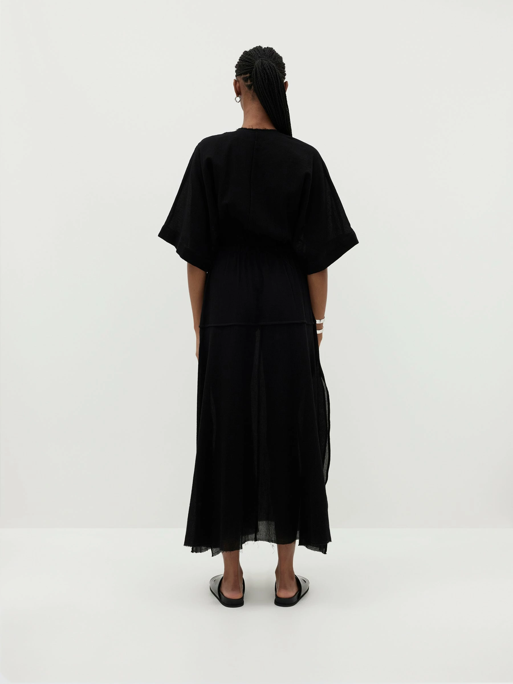 Bassike | Gauze Roll Sleeve Dress - Black - Image 4