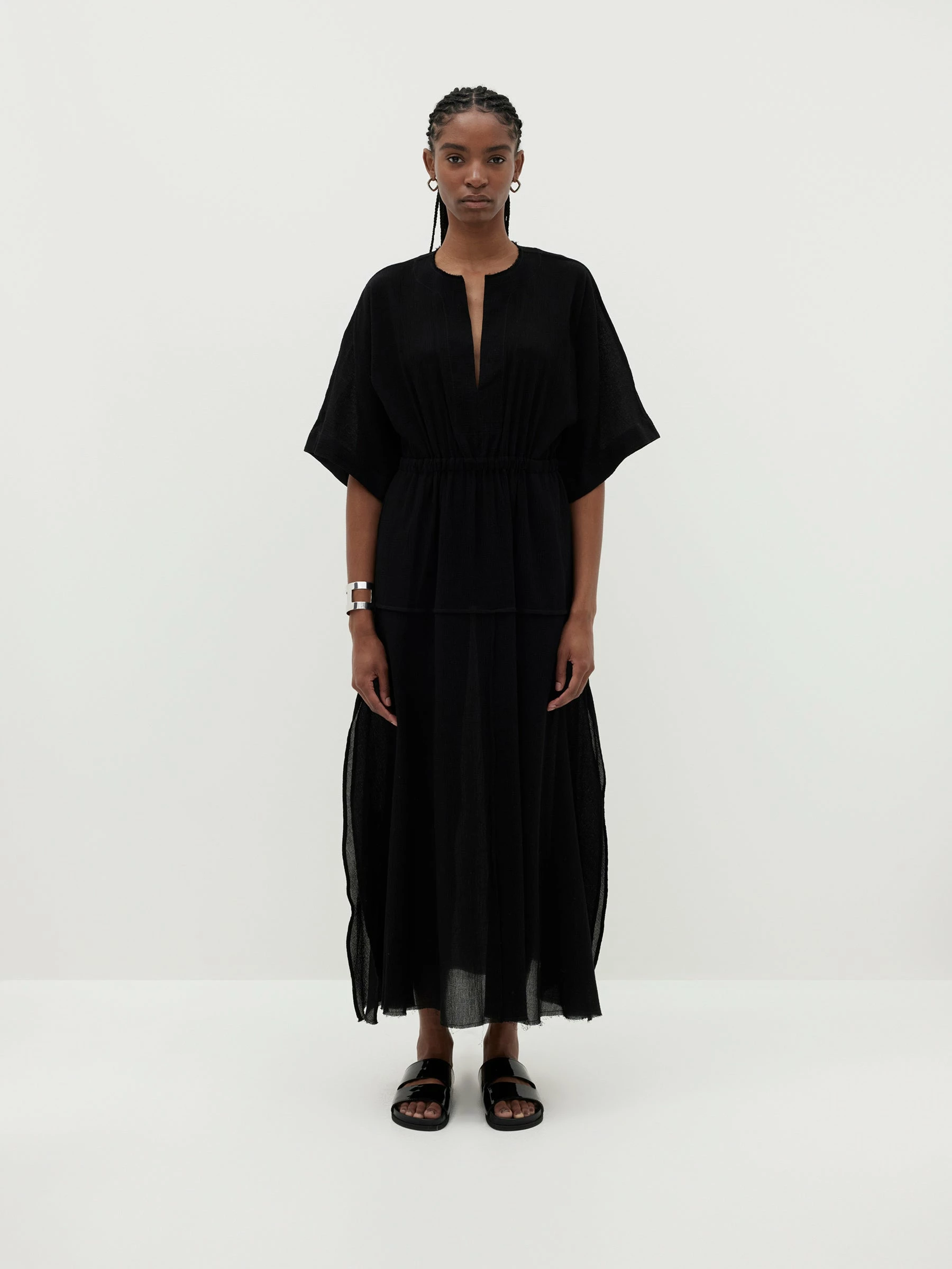 Bassike | Gauze Roll Sleeve Dress - Black - Image 2