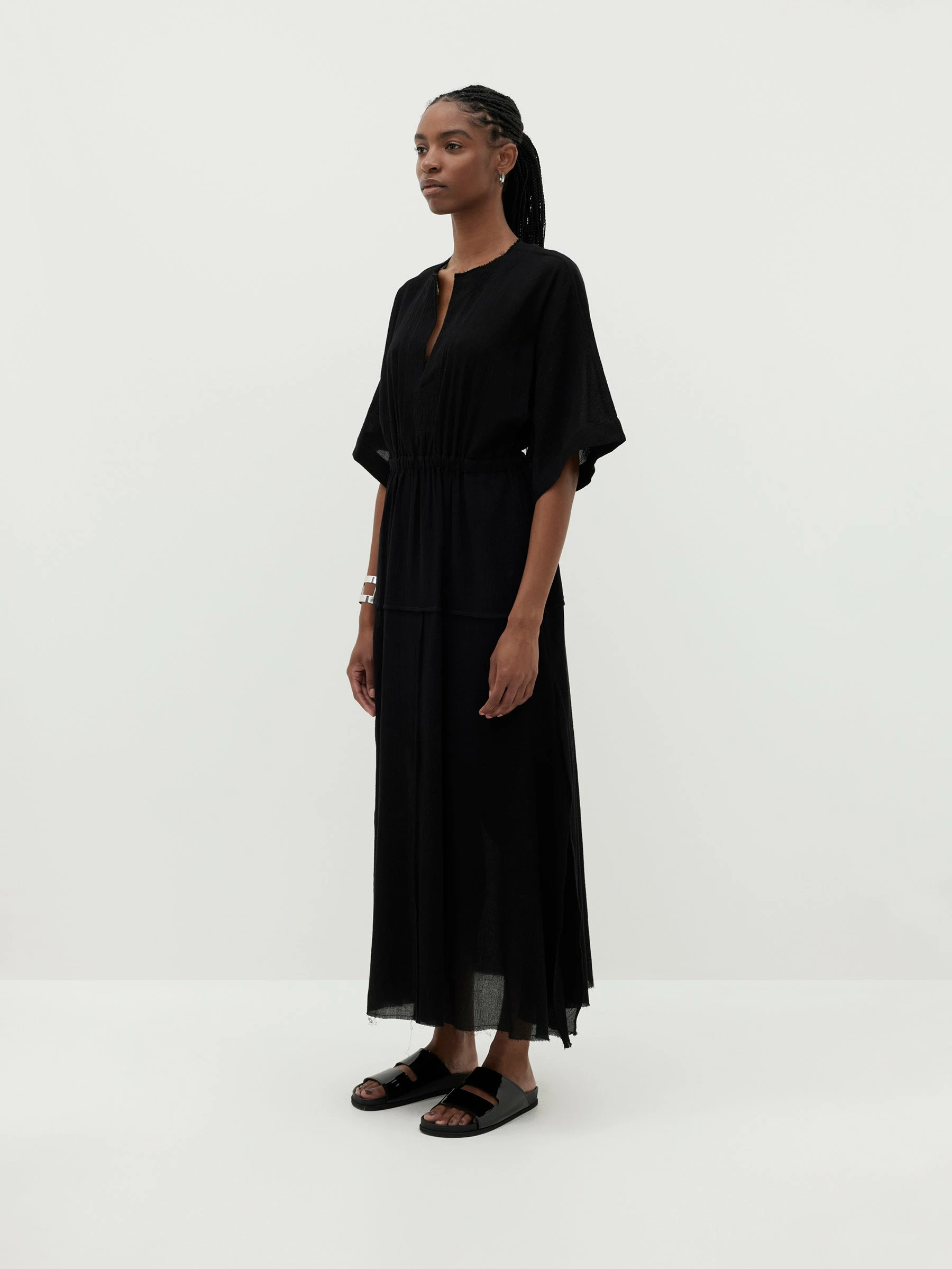 Bassike | Gauze Roll Sleeve Dress - Black - Image 3