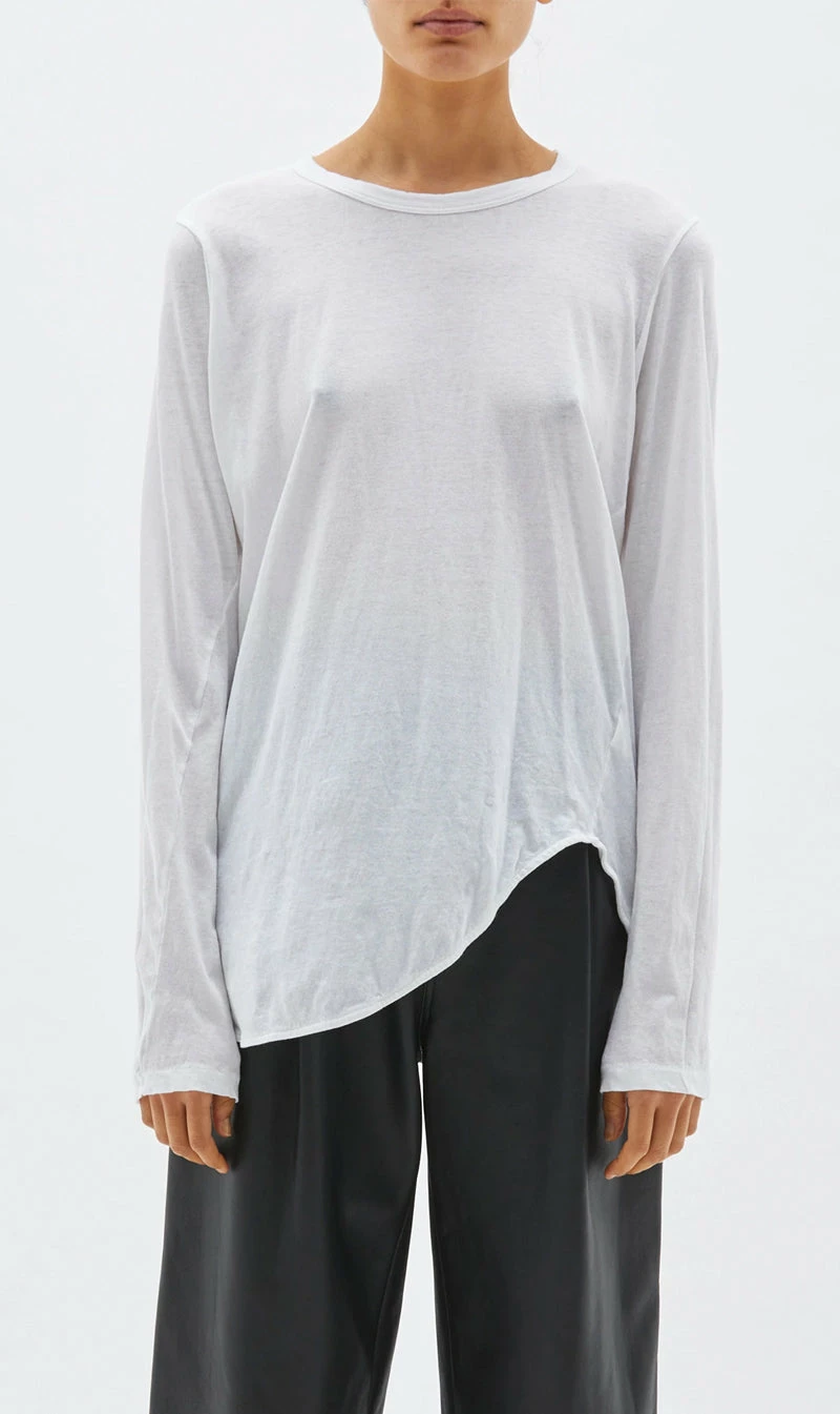 Bassike | Regular Scoop Hem Long Sleeve T.Shirt - White 1 Bassike | Regular Scoop Hem Long Sleeve T.Shirt - White
