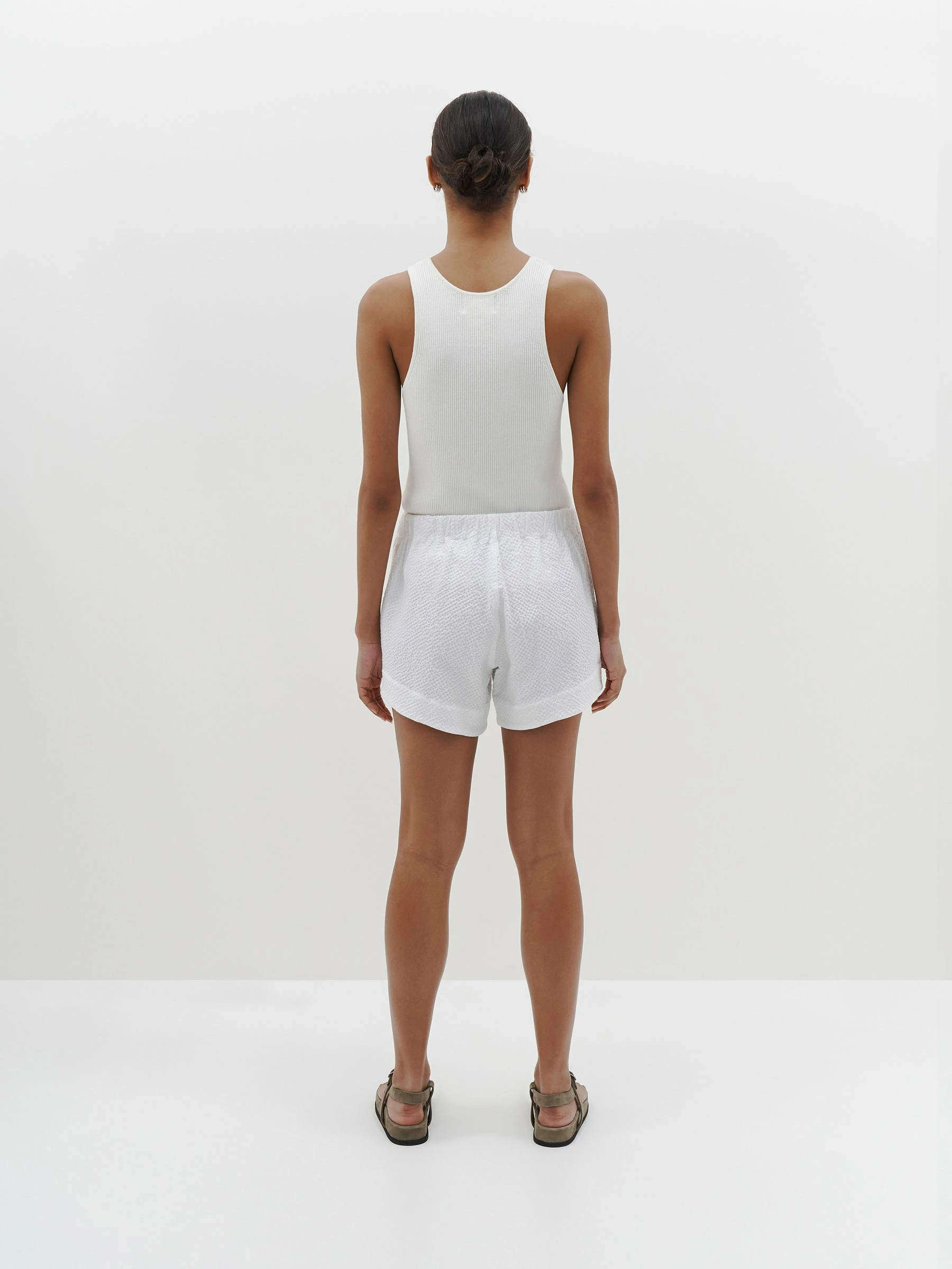 Bassike | Seersucker Pull On Mini Short - White - Image 5