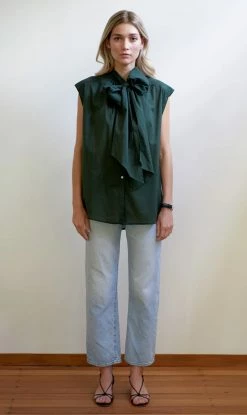 Mahsa | Short Bow Blouse - Jungle