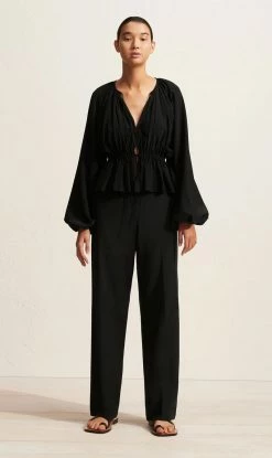 Matteau | Tie Front Blouse - Black
