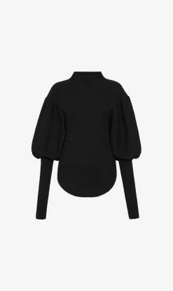 Bassike | Voluminous Sleeve Rib Top - Black