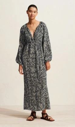 Matteau | Voluminous V Neck Dress - Midnight Daisy