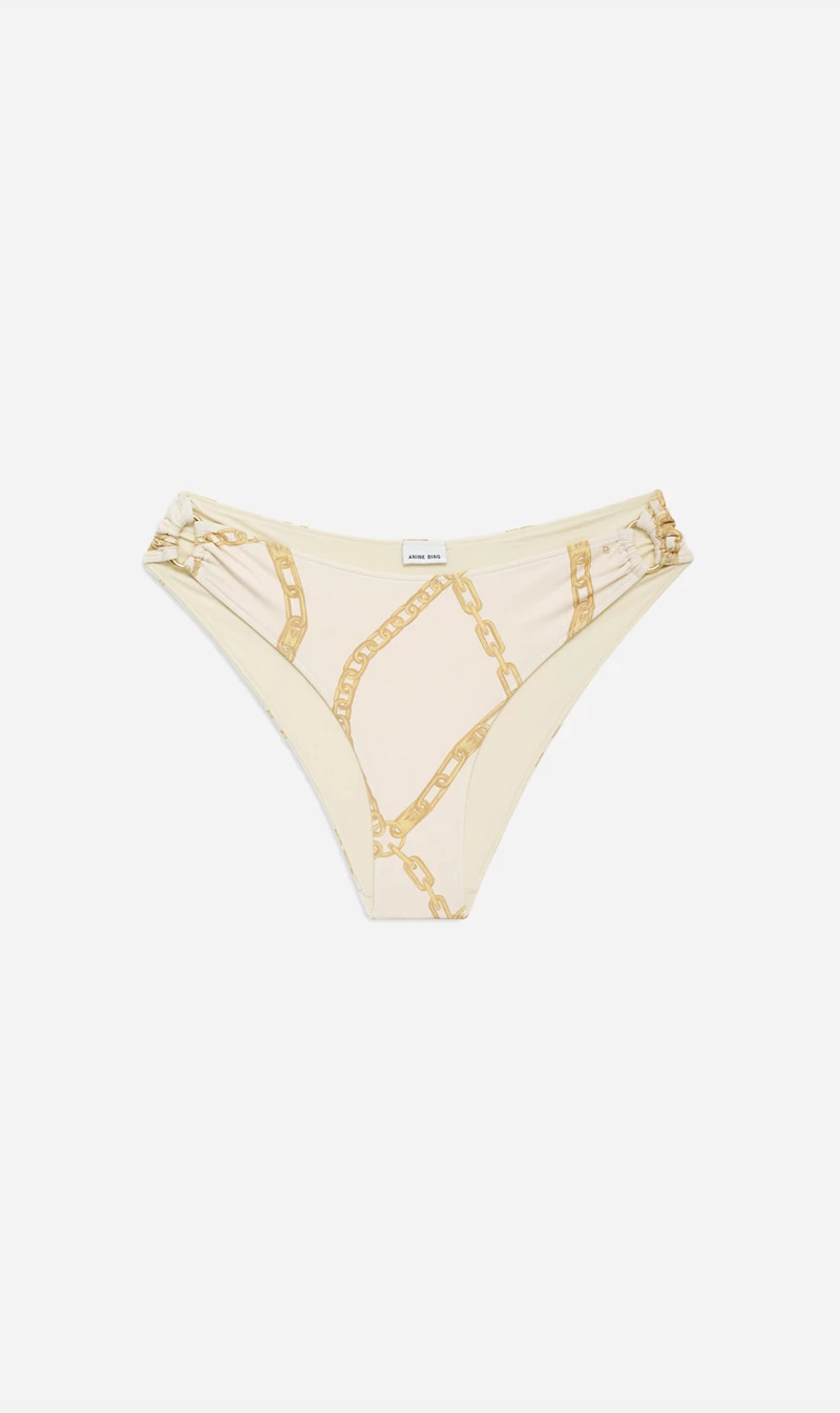 Anine Bing | Viv Bikini Bottom - Cream And Tan Link Print