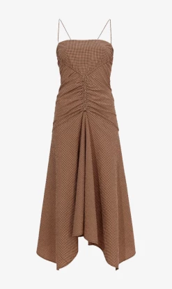 Proenza Schouler White Label | Gingham Ruched Strappy Dress - Coral/Black