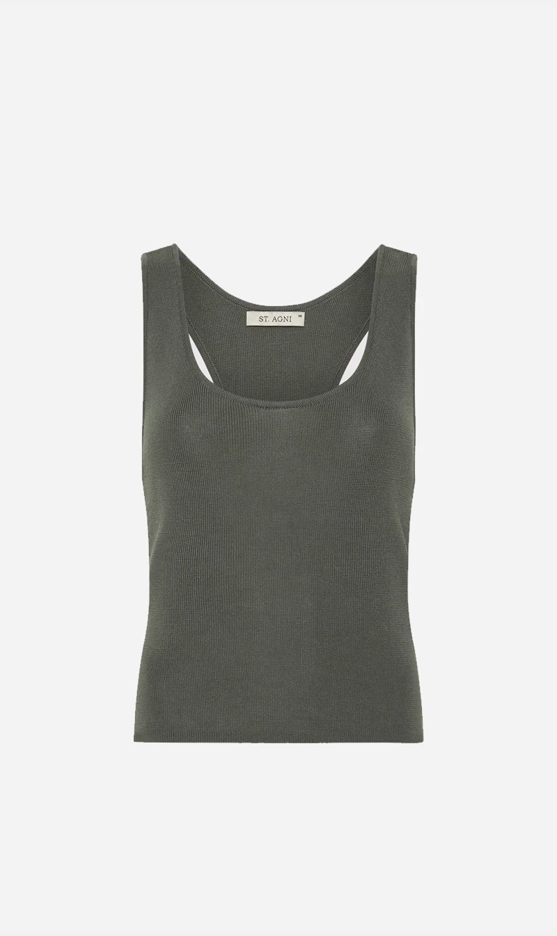 St Agni | Racer Back Knit Top - Castor Grey