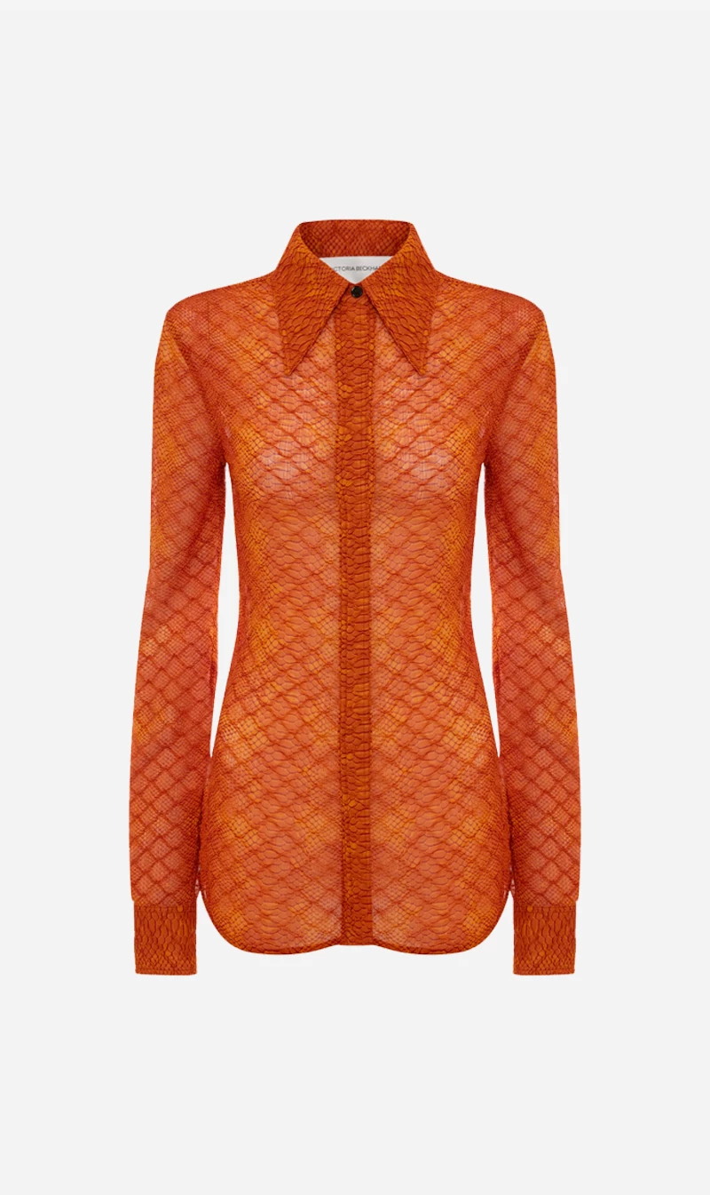 Victoria Beckham | Fitted Blouse - Snake Orange 1 Victoria Beckham | Fitted Blouse - Snake Orange