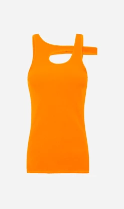 Bassike | Crossover Detail Rib Tank - Tangerine