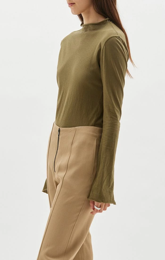 Bassike | Raised Neck Slim LS T.shirt - Caper Green - Image 2