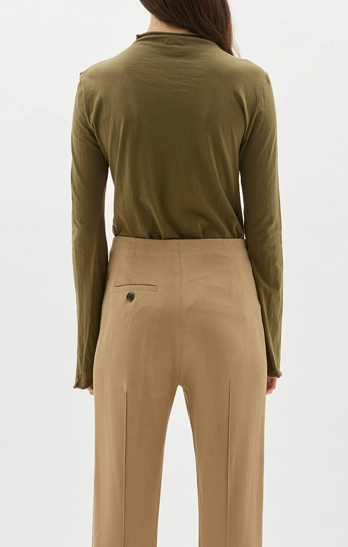 Bassike | Raised Neck Slim LS T.shirt - Caper Green - Image 3