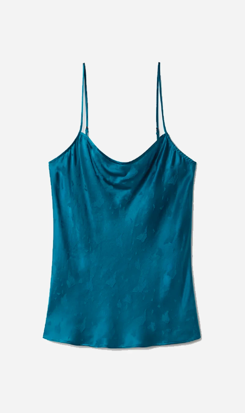 Silk Laundry | Straight Neck Cami - Peacock Monarch Jacquard 1 Silk Laundry | Straight Neck Cami - Peacock Monarch Jacquard