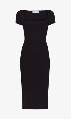 Proenza Schouler White Label | Rib Knit Short Sleeve Dress - Black