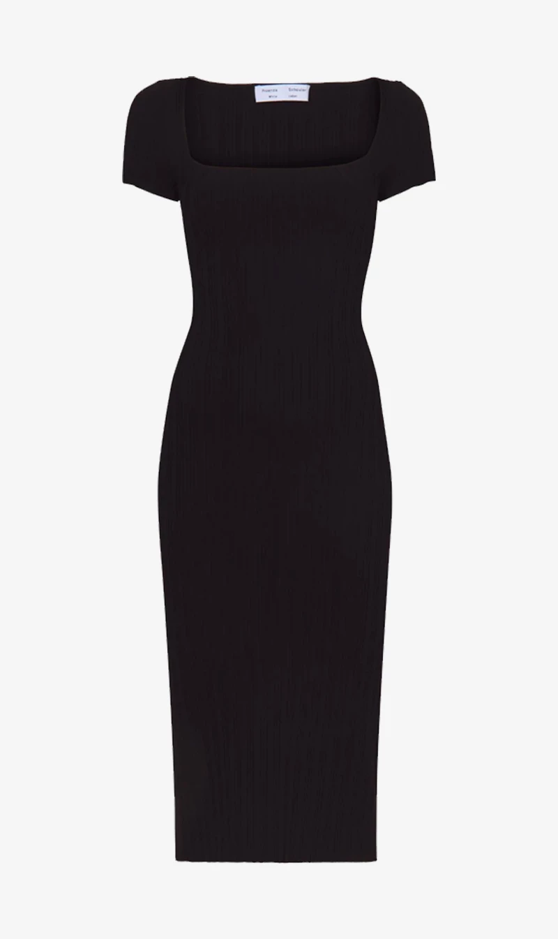 Proenza Schouler White Label | Rib Knit Short Sleeve Dress - Black