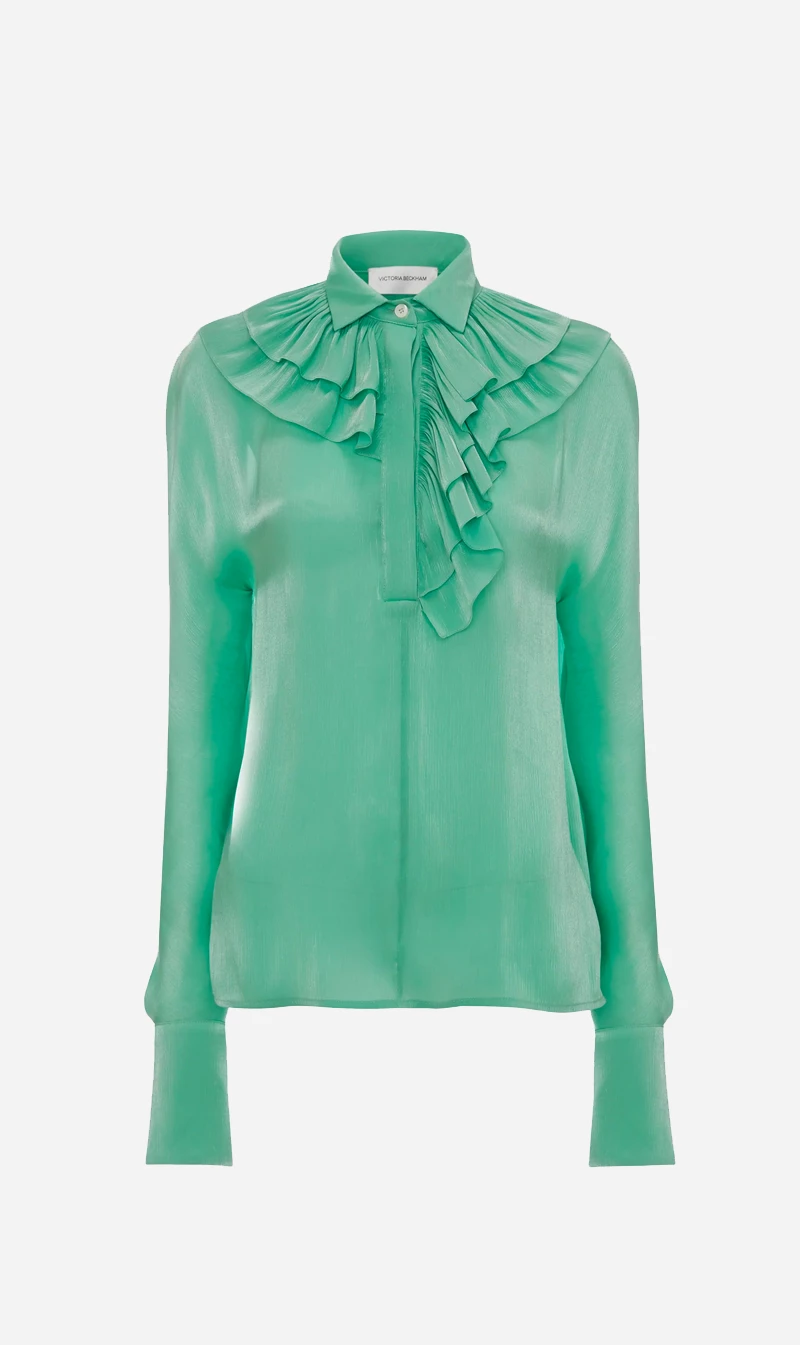 Victoria Beckham | Ruffle Blouse - Green 1 Victoria Beckham | Ruffle Blouse - Green