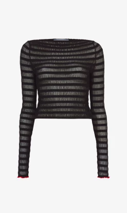 Proenza Schouler White Label | Sheer Stripe Sweater - Black/Red