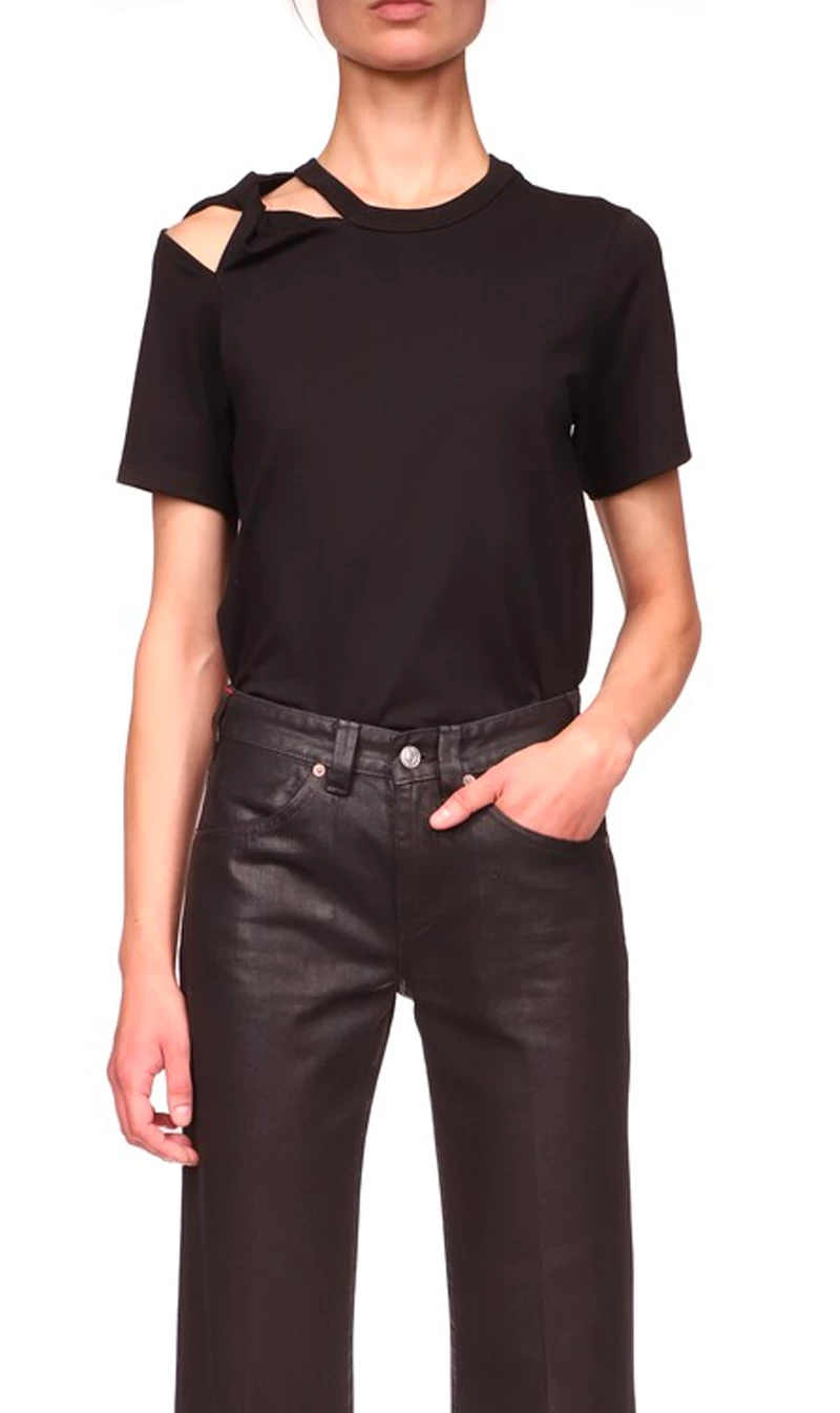 Victoria Beckham | Shoulder Twist Tee - Black 1 Victoria Beckham | Shoulder Twist Tee - Black