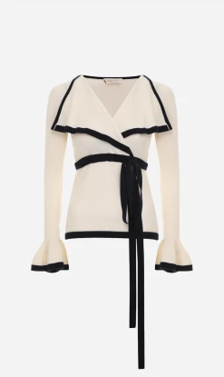 Zimmermann | High Tide V-Neck Top - Cream/Navy