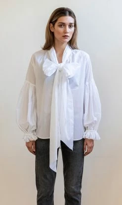 Mahsa | Bow Blouse - Cotton Voile White